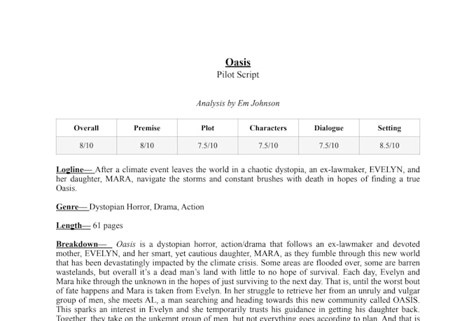 proofread your script or screenplay and provide feedback